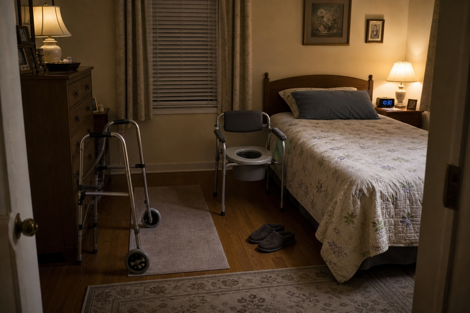 using a bedside commode using a bedside commode